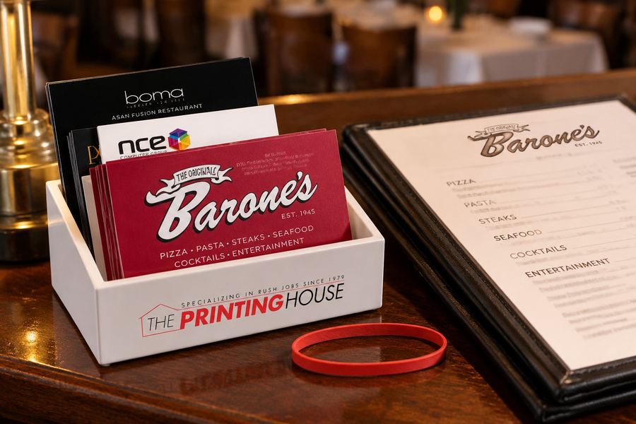 Barone's Pizza business cards, printed at The Printing House in Encino